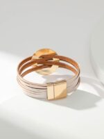 Wholesale Hollow circle multi-layer leather strip magnetic buckle bracelet