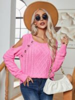 Wholesale Off-shoulder long-sleeved cable-knit pullover sweater