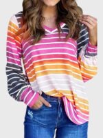 Wholesale Plus Striped Colorblock Long Sleeve Pullover Sweatshirt