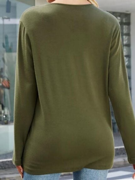 Wholesale Plus v-neck solid color long sleeve top