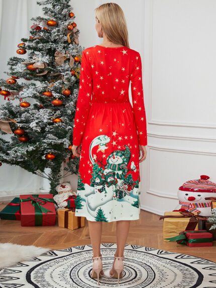 Wholesale Santa Claus and elk print dress