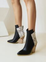 Wholesale Snake print color block high heel short boots