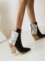 Wholesale Snake print color block high heel short boots