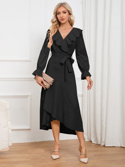 Wholesale Solid Color Ruffle Elegant long sleeve Dress