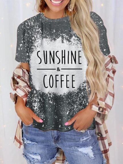 Wholesale Tie dye coffee print short sleeve top