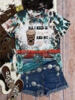 Wholesale Tie dye coffee print short sleeve top