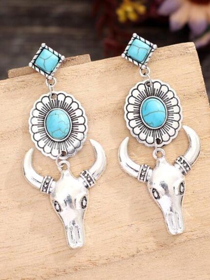 Wholesale Western cowboy turquoise bull head earrings