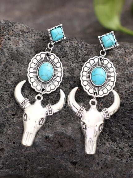 Wholesale Western cowboy turquoise bull head earrings