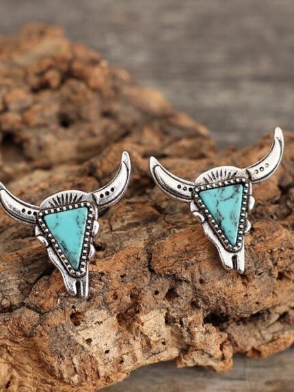 Wholesale Western style cow head turquoise earrings