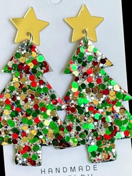 Wholesale christmas glitter Christmas tree earrings