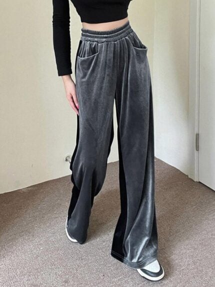 Wholesale elastic waist versatile draped straight pants