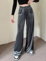 Wholesale elastic waist versatile draped straight pants