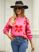 Wholesale flower pattern drop shoulder sweater