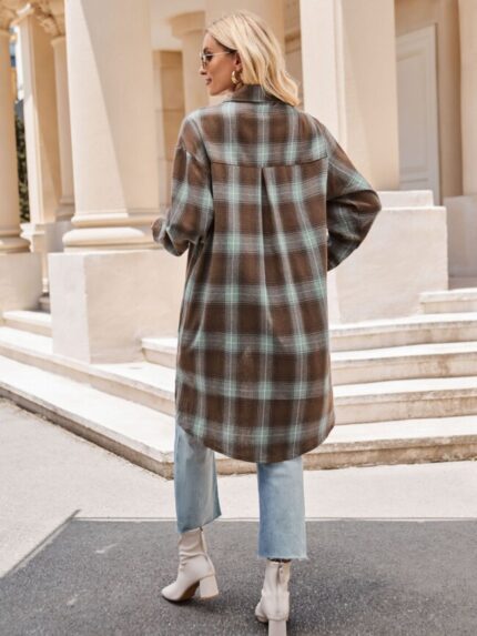 Wholesale lapel plaid long shirt