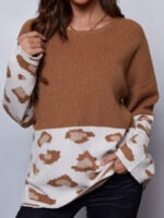 Wholesale leopard print color block sweater