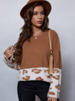 Wholesale leopard print color block sweater