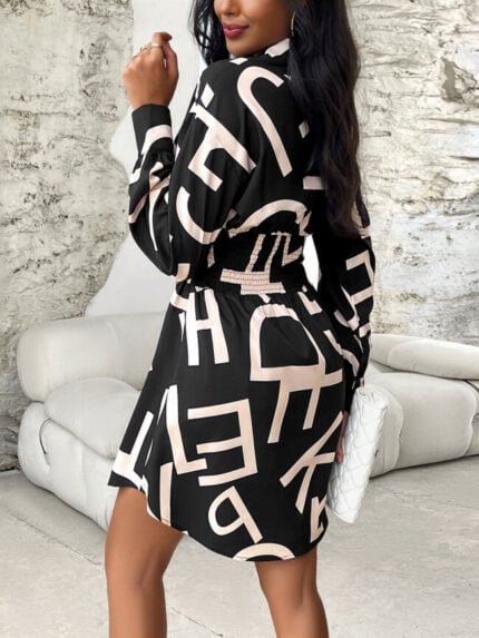 Wholesale letter print elastic waist shirt dress