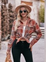 Wholesale plaid print drop shoulder shirt