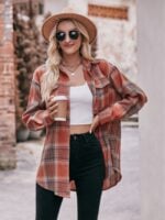 Wholesale plaid print drop shoulder shirt