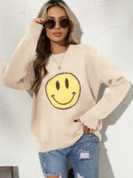 Wholesale smile face raw hem sweater