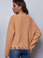 Wholesale solid raw hem chic sweater