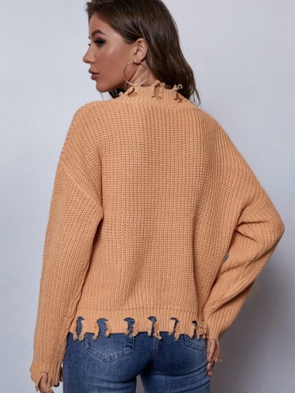 Wholesale solid raw hem chic sweater