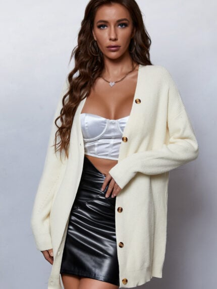 Wholesale solid v-neck cardigan