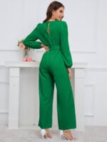 Wholesale solid v-neck tie waist jumpsuit