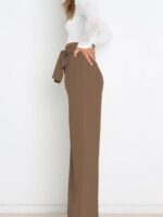 Wholesale tie high waist wide leg pants