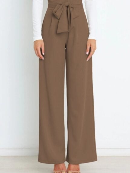 Wholesale tie high waist wide leg pants