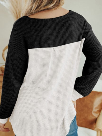 Wholesale waffle panel long sleeved top