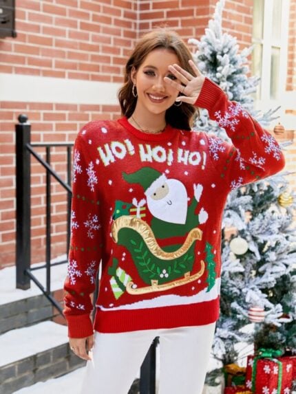 wholesale Christmas Santa Claus Pattern Drop Shoulder Sweater