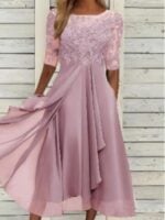 Wholesale Chiffon patchwork lace hollow long party dress