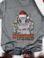 Wholesale Christmas hippopotamus Print Short Sleeve T-shirt