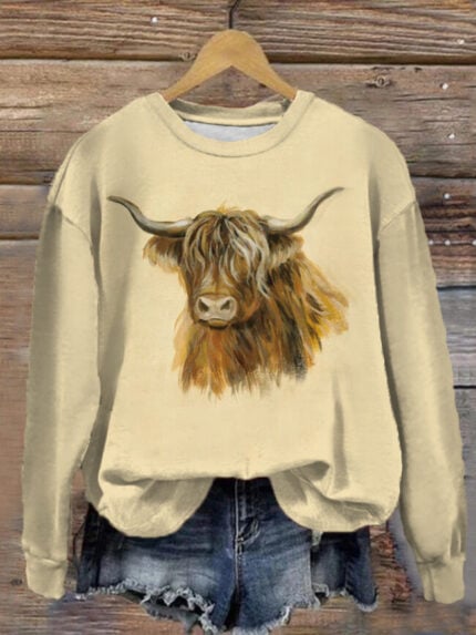 Wholesale Cow head print round neck long sleeve Top