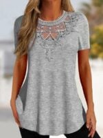 Wholesale Lace paneled round neck short sleeves