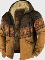 Wholesale Men's furry velvet hooded retro printed jacket