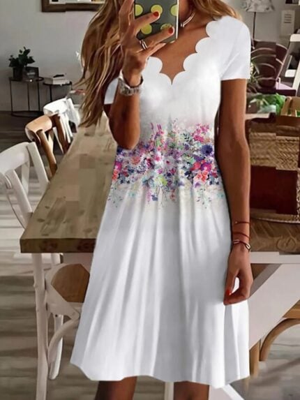 Wholesale Petal V-neck flower print dress