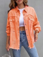 Wholesale Raw edge ripped denim jacket