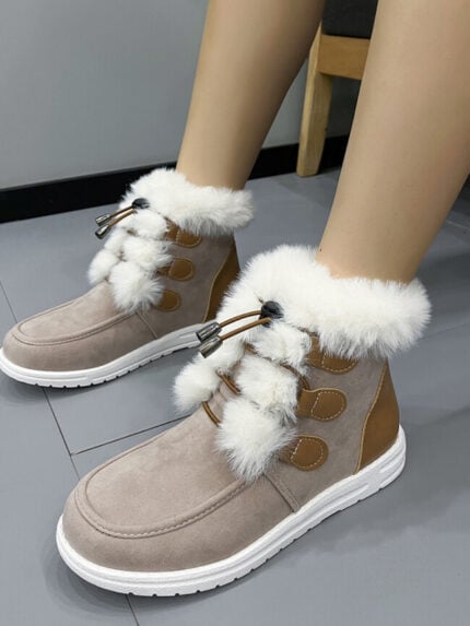 Wholesale Short plush lace up ankle boots