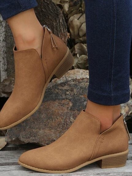 Wholesale Solid Color American Style Ankle Boots, Slip-on With Back Zipper