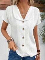 Wholesale button front lapel short sleeve top