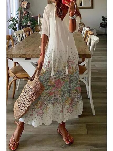 Wholesale floral print short sleeve dress