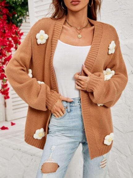 Wholesale flower lantern sleeve cardigan