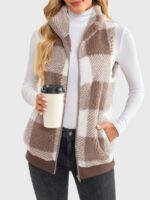 Wholesale furry plaid zip up vest