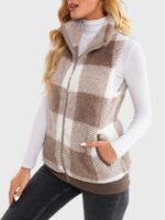 Wholesale furry plaid zip up vest