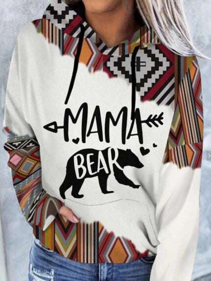 Wholesale mama bear nation print drawstring hoodies