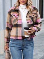 Wholesale plaid pocket drop shoulder jacket