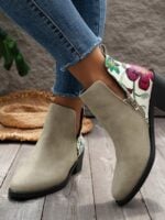 Wholesale printed color block chunky heel boots