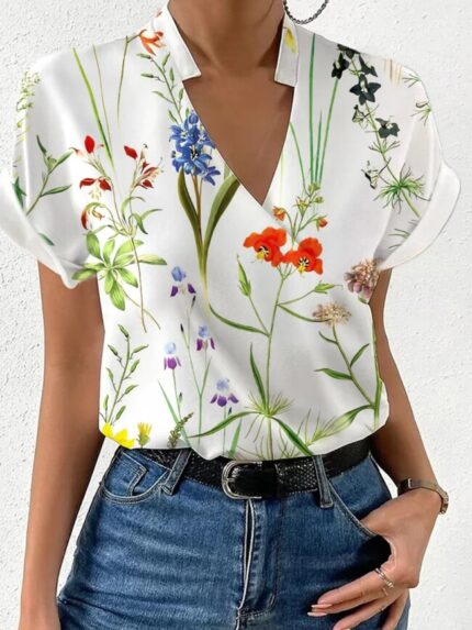 Wholesale printed notched blouse